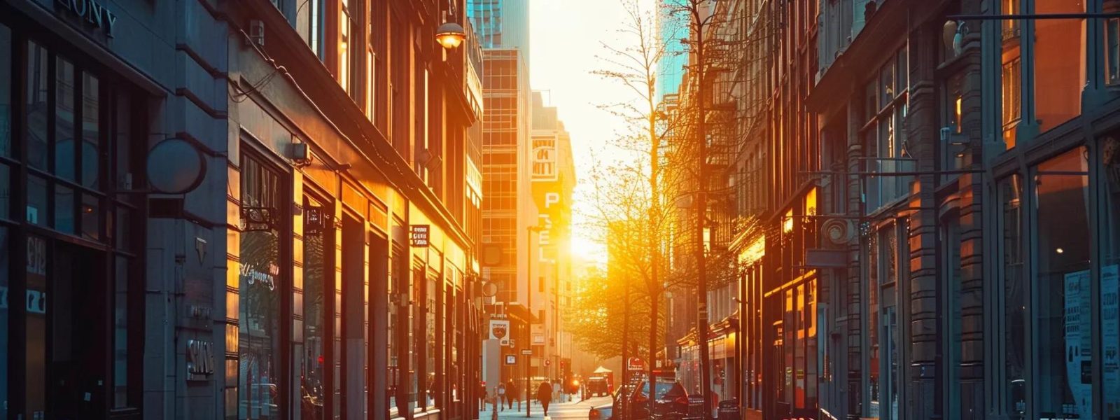 a vibrant city street filled with diverse storefronts, each displaying clear and accurate business information, illuminated by warm sunlight to symbolize the importance of optimized local citations for visibility and success.