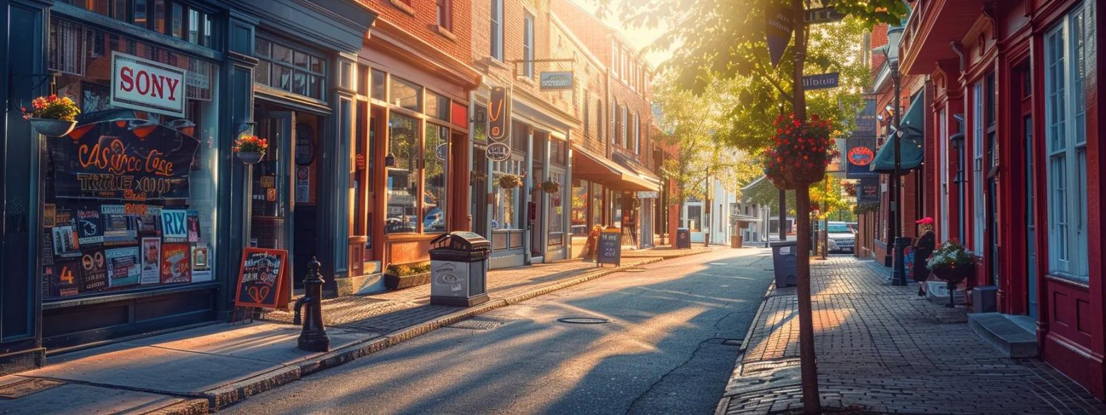 a vibrant city street scene showcases various business storefronts, each with clear, consistent signage reflecting accurate local citations, illuminated by warm afternoon sunlight that highlights the importance of trust and visibility in the community.