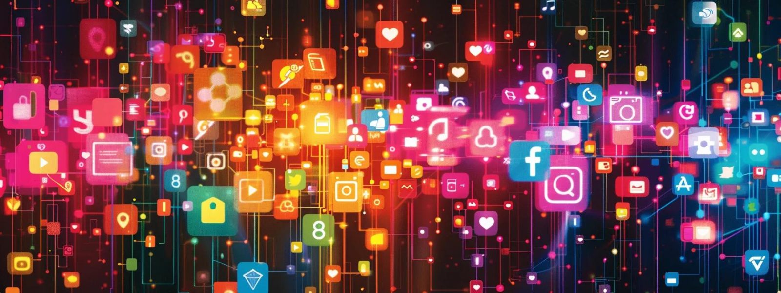 a vibrant digital collage showcases diverse social media icons interconnected by colorful, flowing arrows, symbolizing effective link building and community engagement strategies.