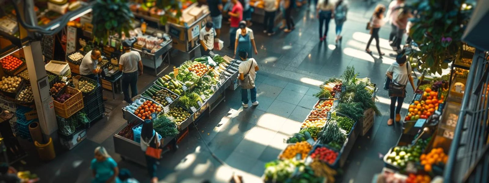 a vibrant, focused scene of a bustling local market, showcasing various vendors expertly displaying their fresh produce and unique goods, emphasizing the theme of enhancing local listings through community engagement and visibility.