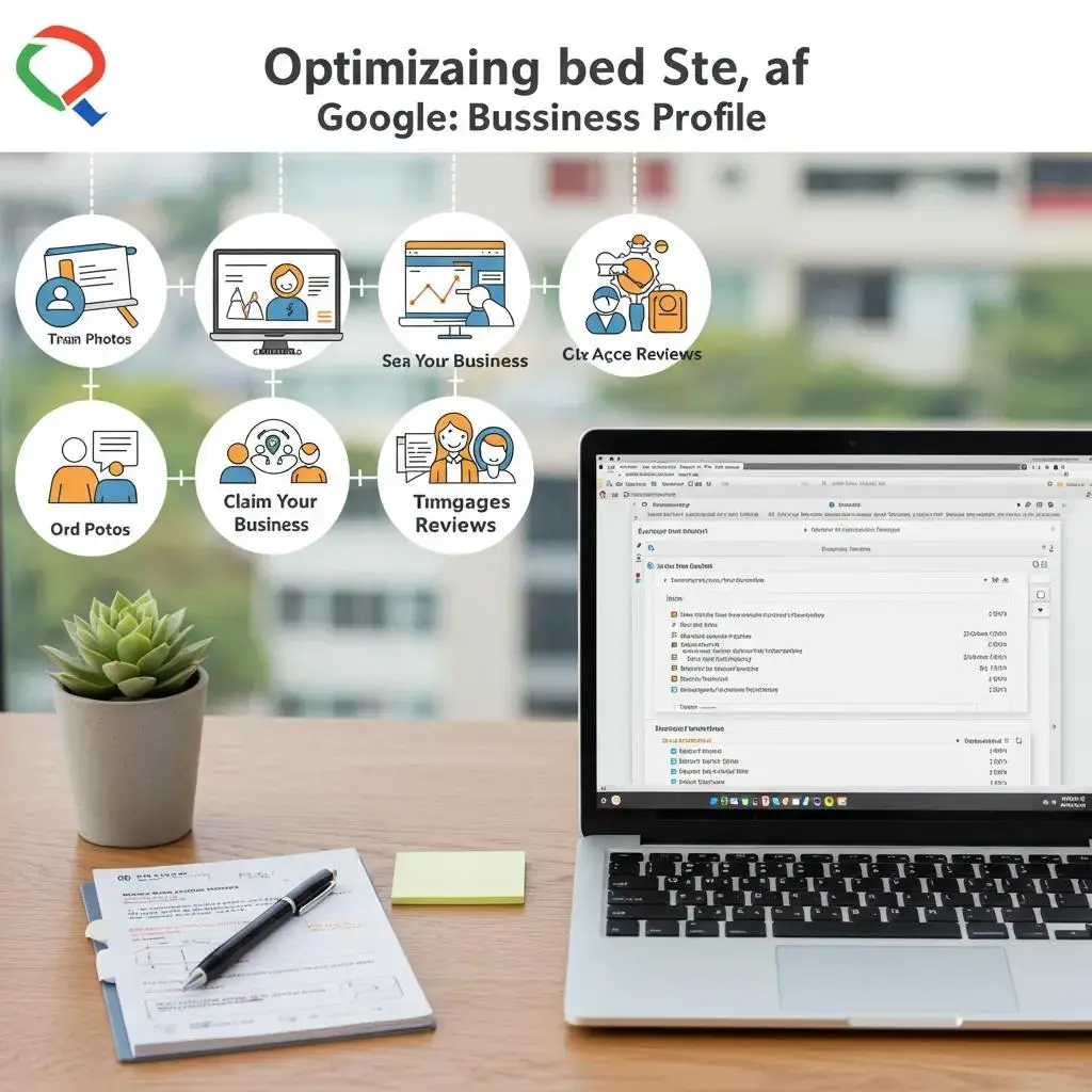 A clear, step-by-step visual guide for optimizing a Google Business Profile in a well-lit workspace
