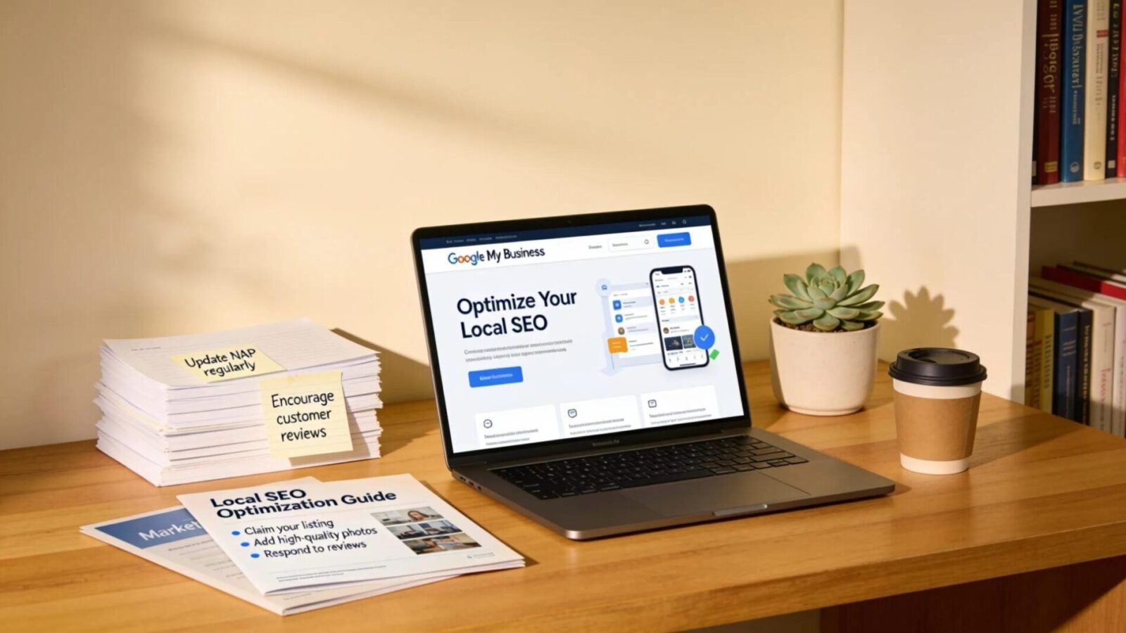 Workspace showing Google My Business profile optimization for local SEO