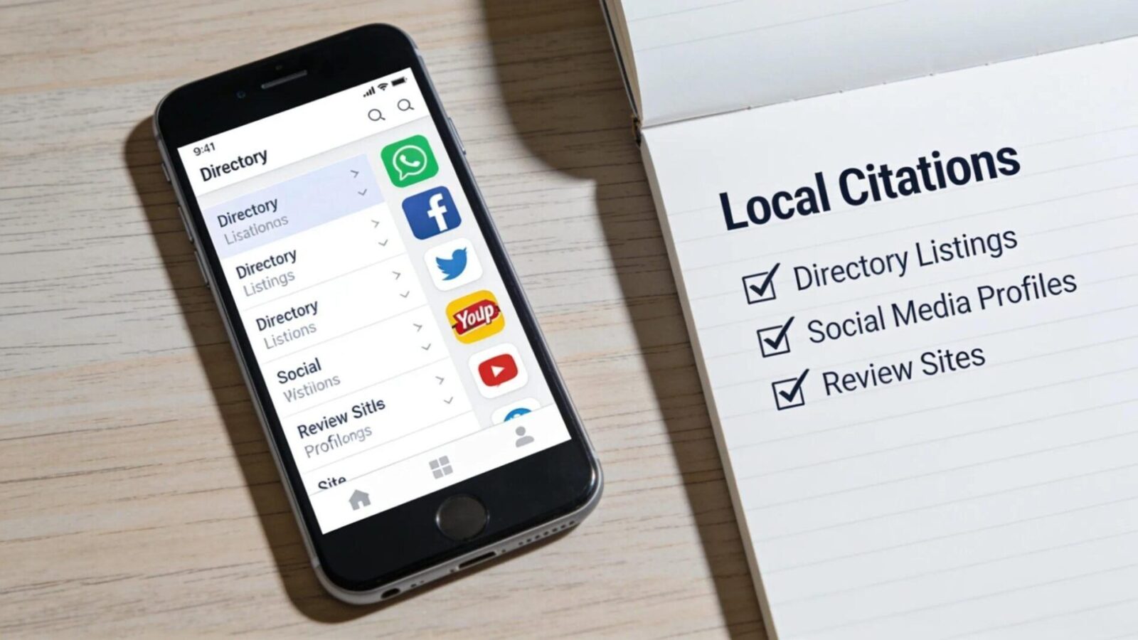 Citations management visual with smartphone and checklist on a desk