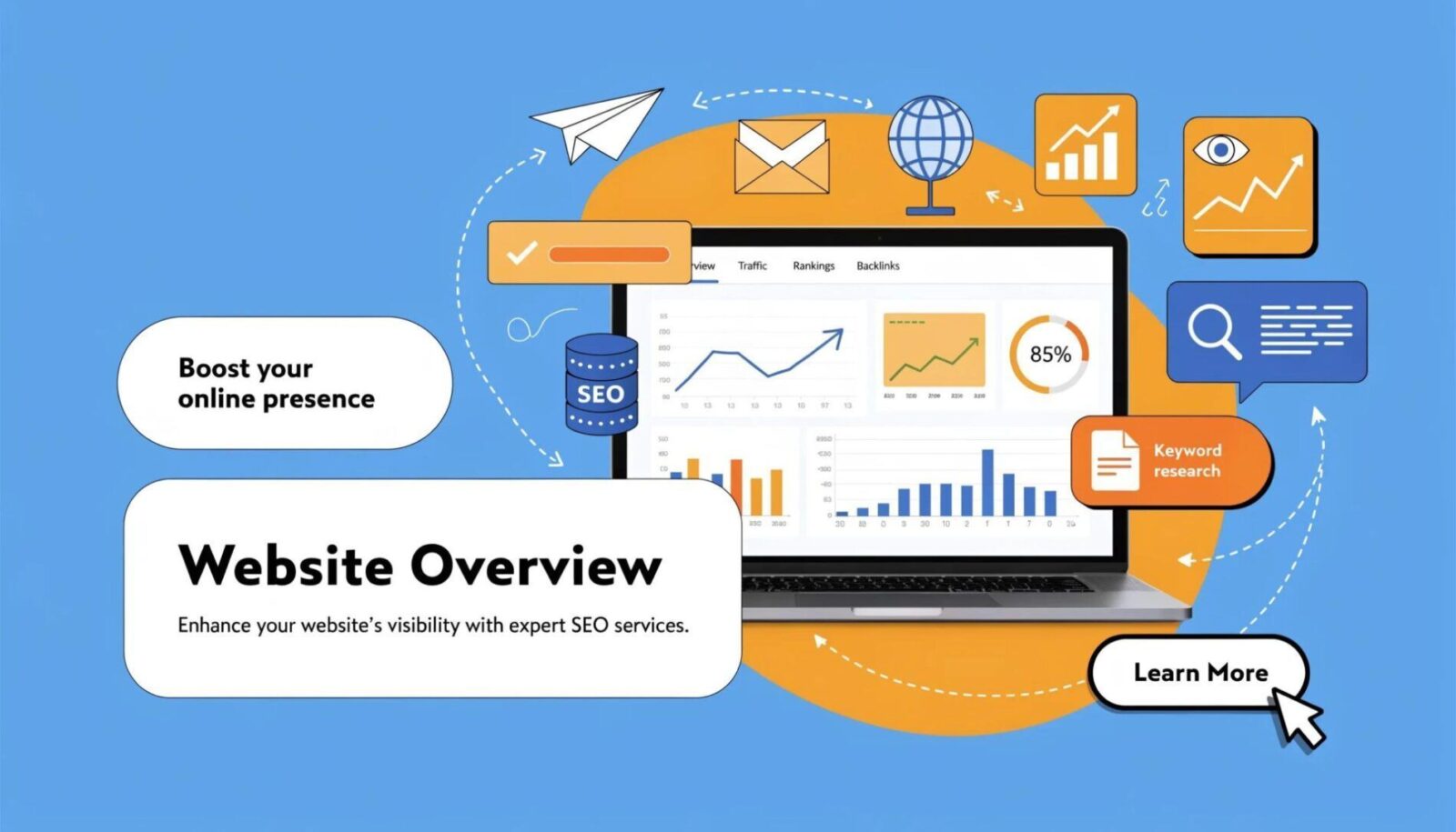 Overview of a modern website analytics interface emphasizing SEO and crawlability factors