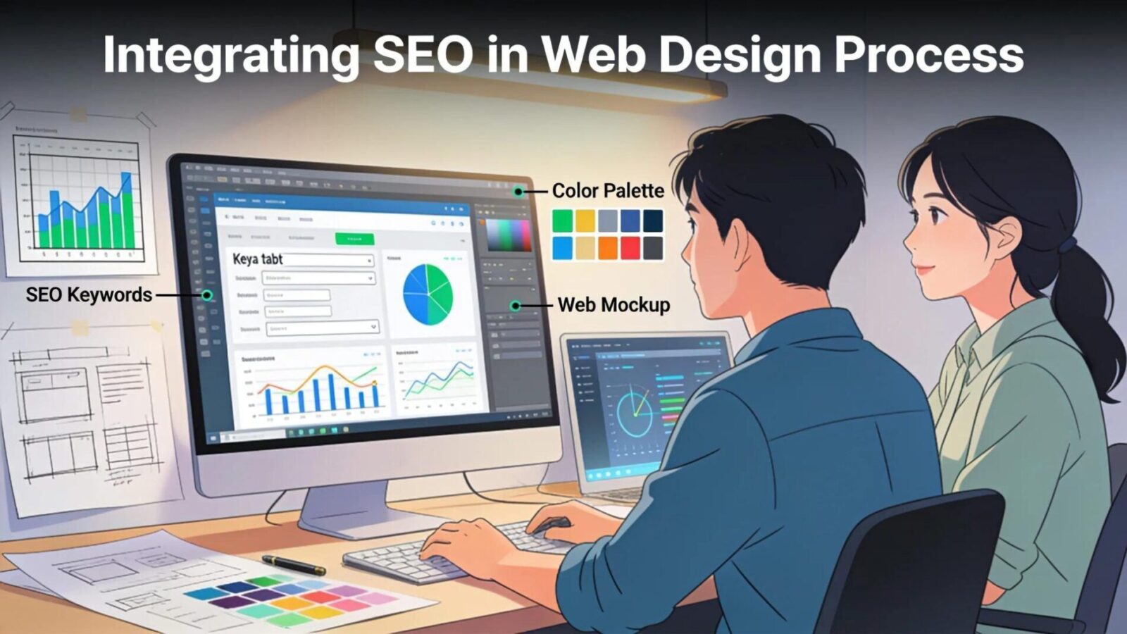 Designer integrating SEO into website design for better performance